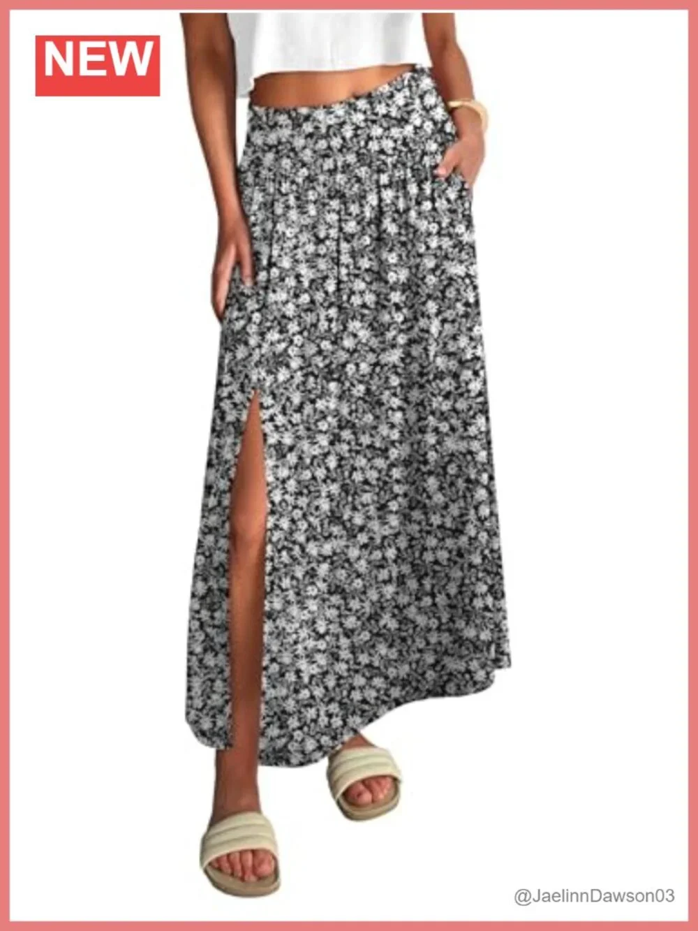 Women's Boho Maxi Skirt with Pockets High Waist Flowy A-Line Side Slit